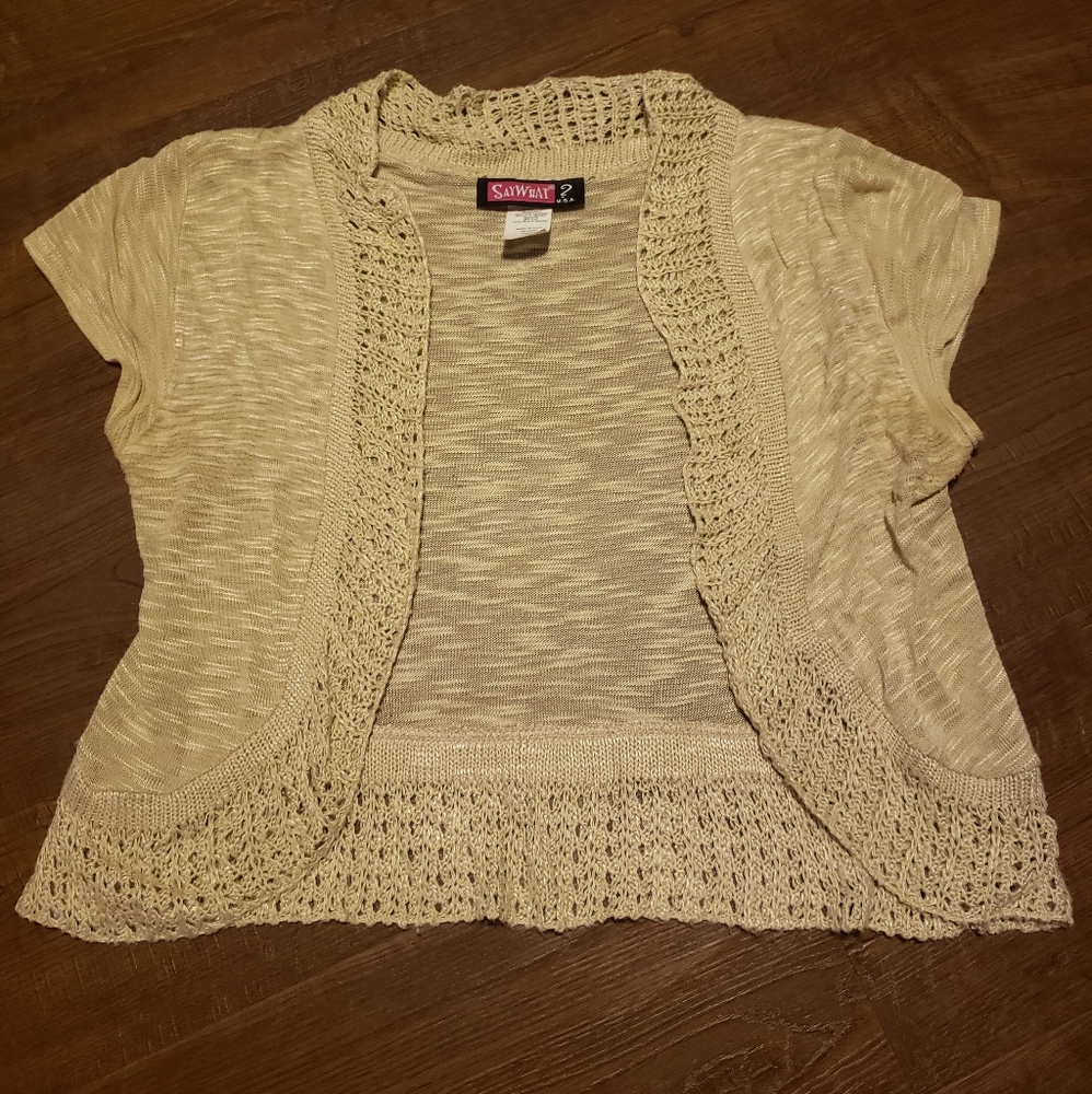 Tan Henley style Say What cropped Cardigan